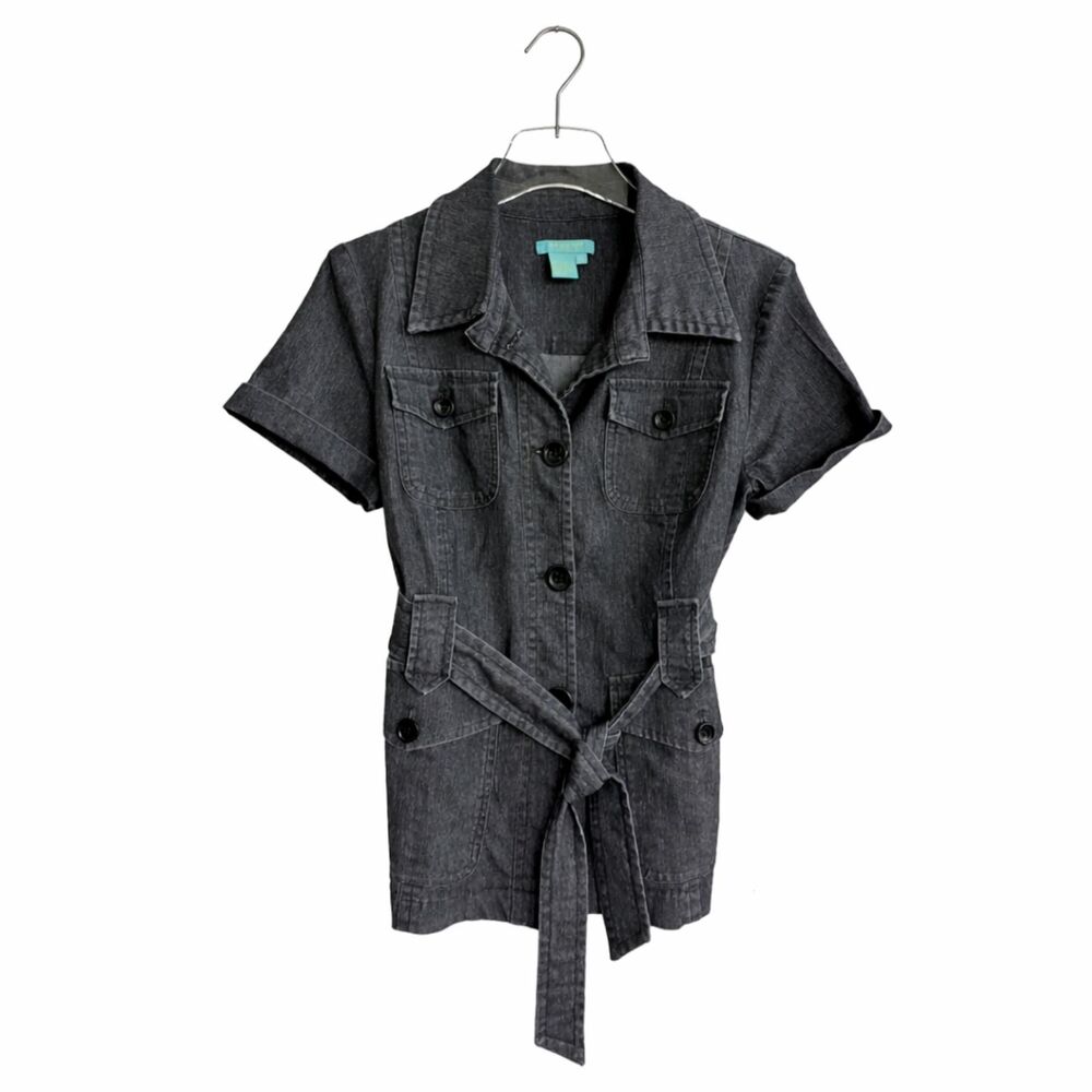 Sandro Short-Sleeve Denim Jacket Sz L Belted Waist Utility Safari